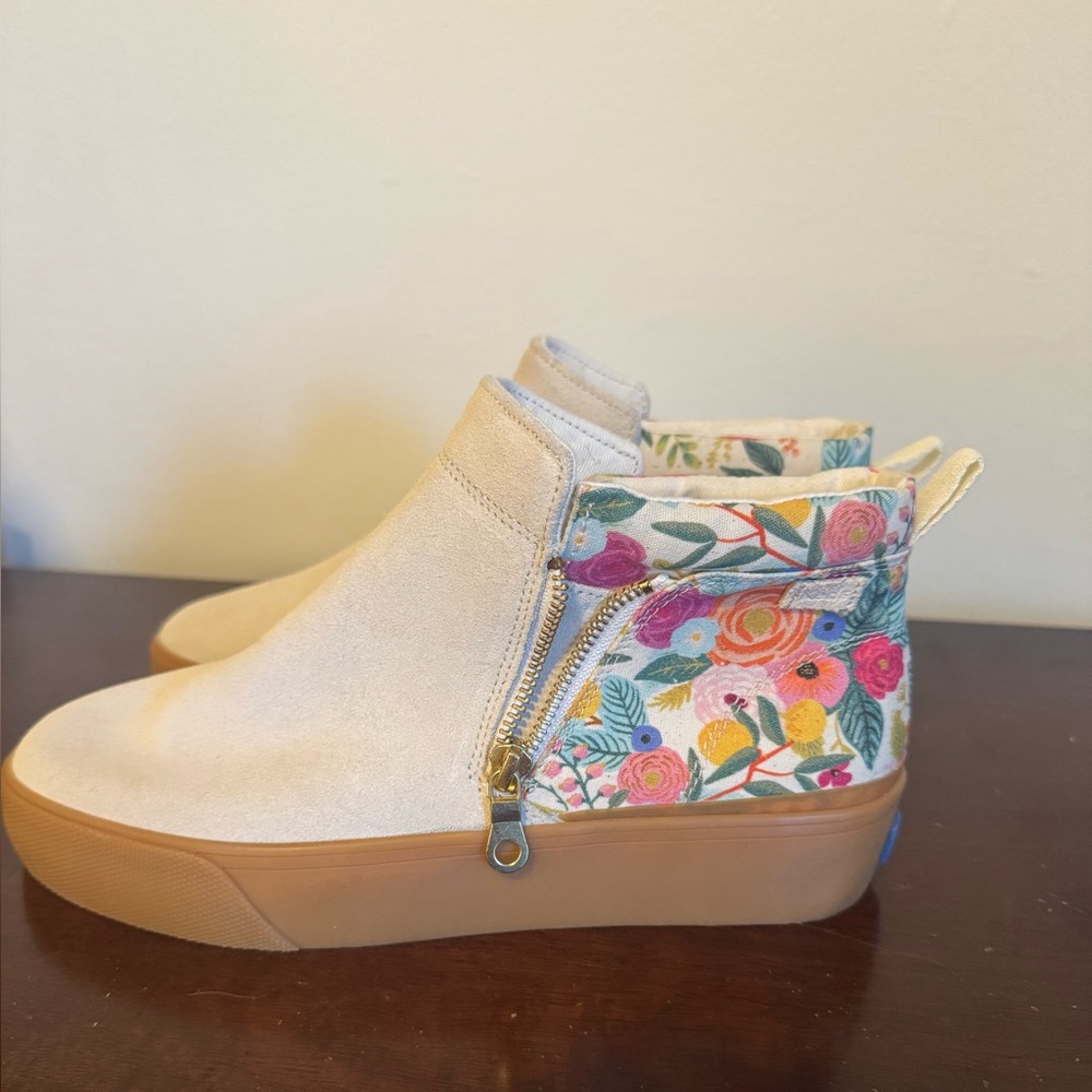 Rifle Paper Co x Keds Cooper Suede Zip Womens 8.5 Bootie Garden Party Tan Floral